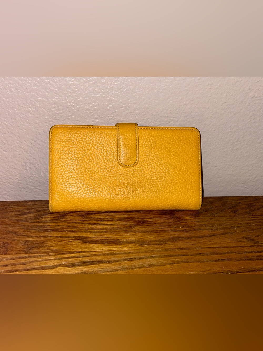 Dooney & Bourke Checkbook Wallet 7.5x4” Snap and Zipper Embossed Yellow Orange
